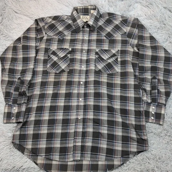 Vintage Ely Cattleman Shirt Mens L Gray Western Pearl Snap Rancher Rodeo Chore - Picture 1 of 10